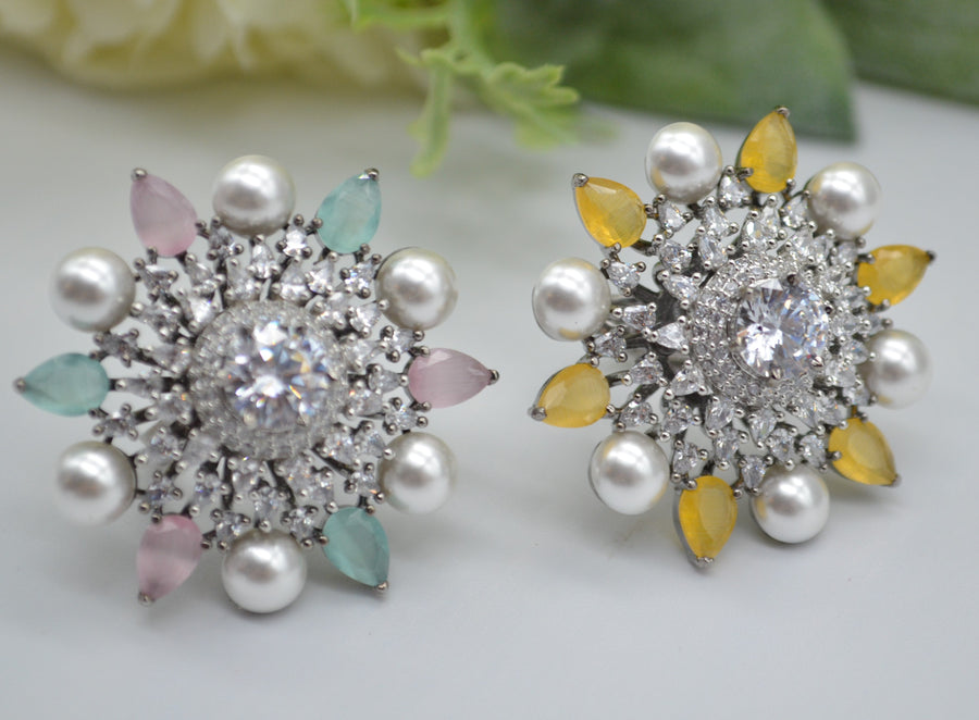 Cz With Pearl & Monalisa Stone Adjustable Ring Rings