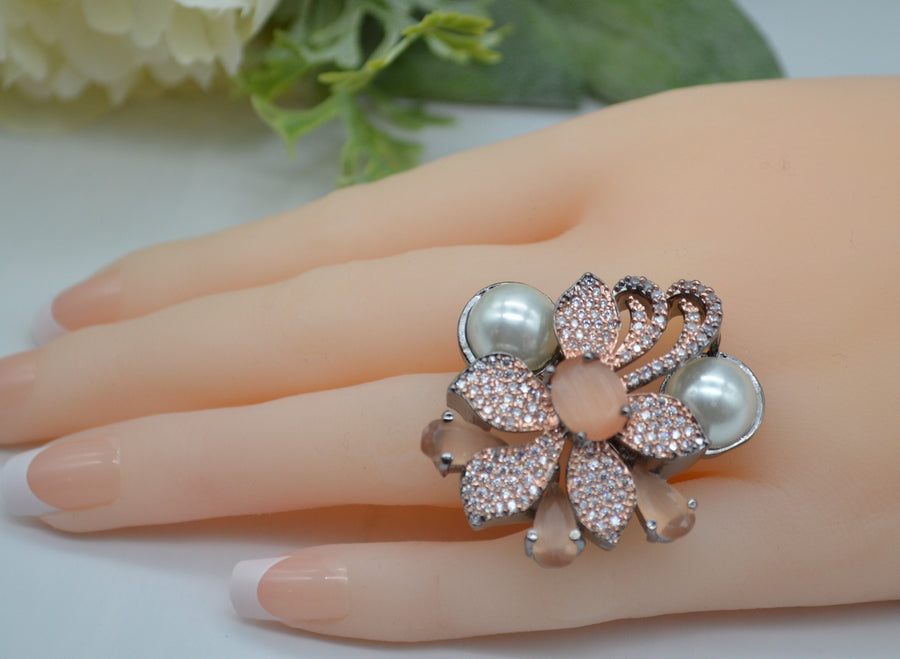 Cocktail Cz Monalisa Stone Adjustable Ring Peach Rings