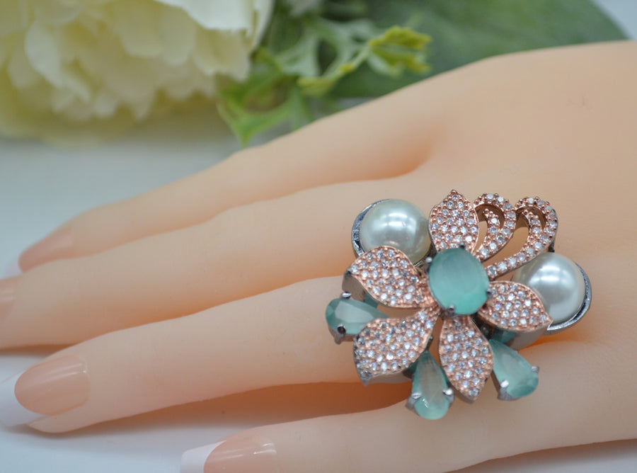Cocktail Cz Monalisa Stone Adjustable Ring Mint Green Rings