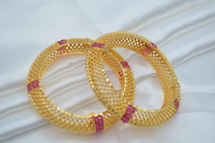 Traditional 1 Gram Gold Plated Openable Kada Set Bangles