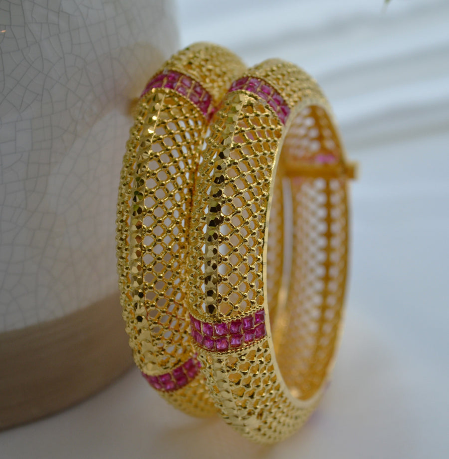 Traditional 1 Gram Gold Plated Openable Kada Set Bangles