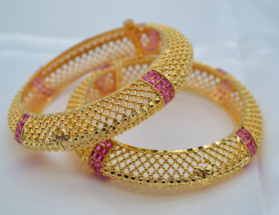 Traditional 1 Gram Gold Plated Openable Kada Set Bangles