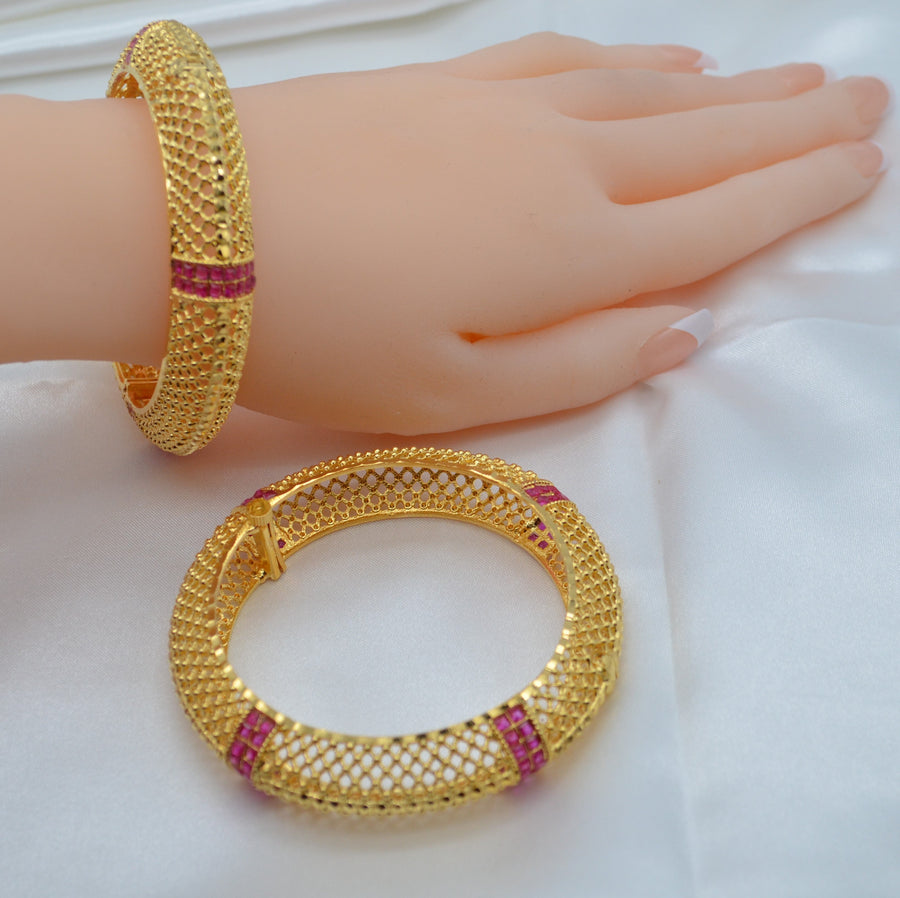 Traditional 1 Gram Gold Plated Openable Kada Set Bangles