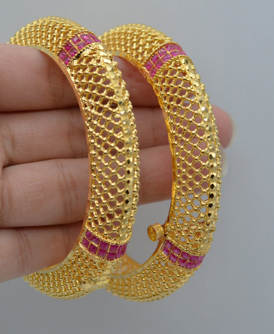Traditional 1 Gram Gold Plated Openable Kada Set Bangles