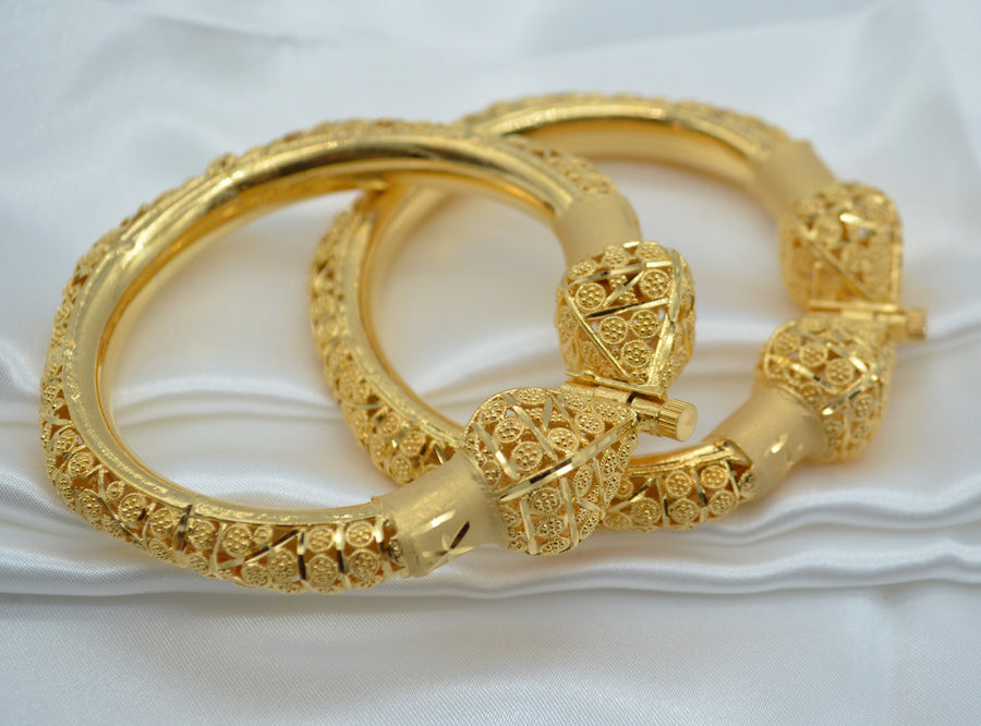 Traditional 1 Gram Gold Plated Openable Kada Set - Size 2.6 Bangles