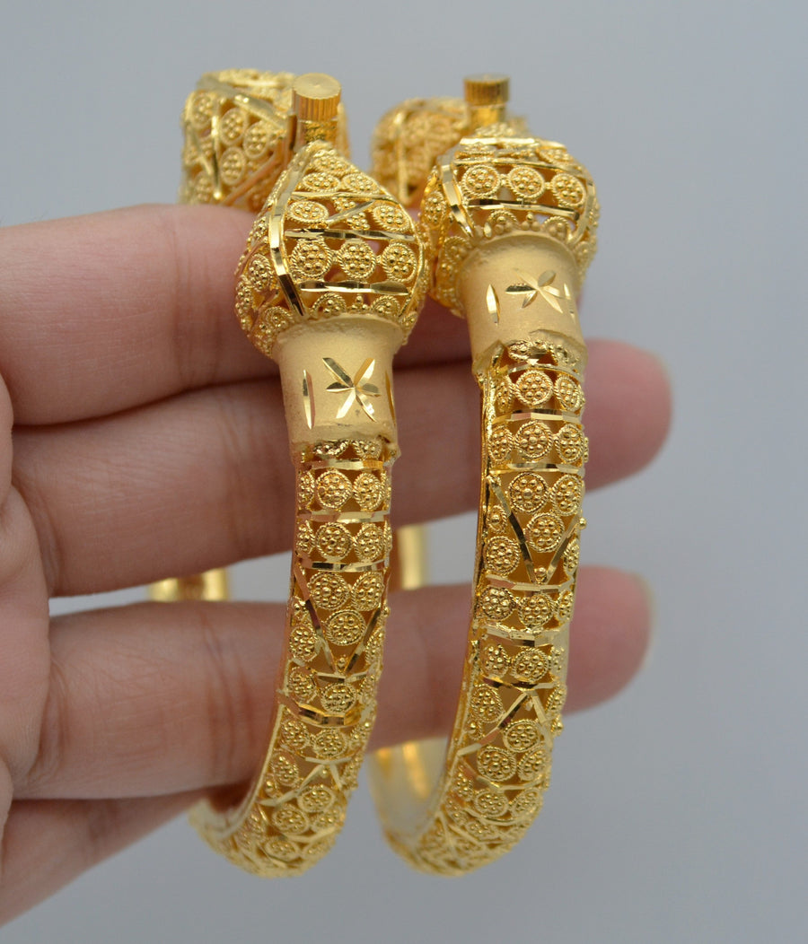 Traditional 1 Gram Gold Plated Openable Kada Set - Size 2.6 Bangles