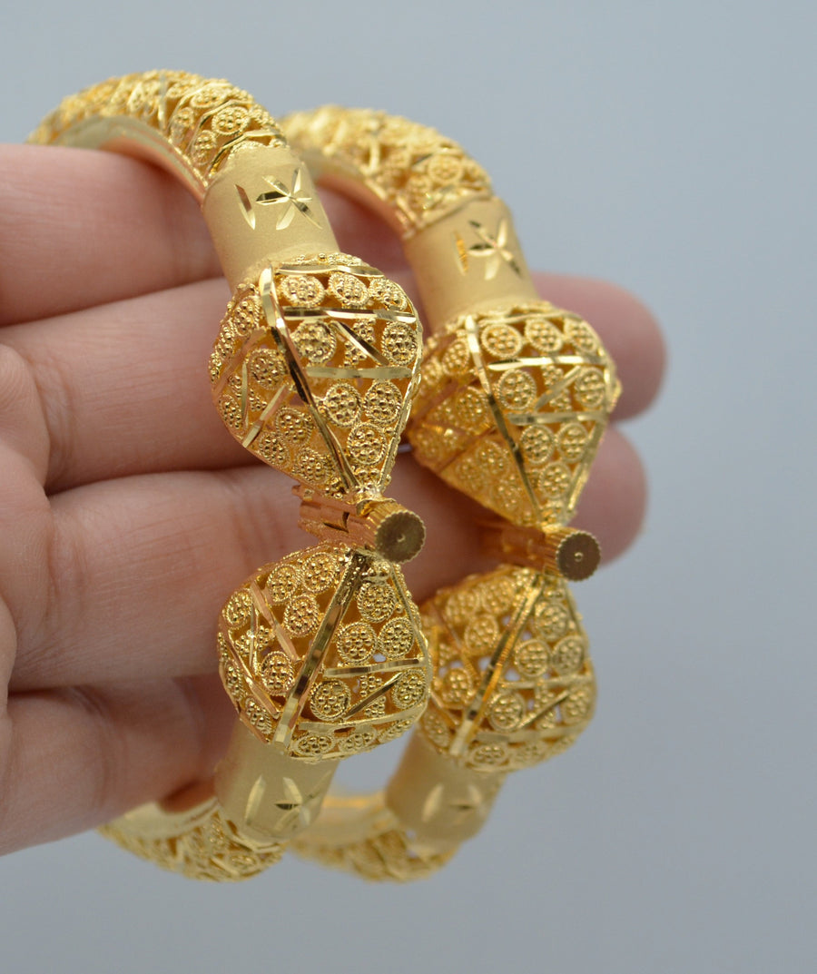 Traditional 1 Gram Gold Plated Openable Kada Set - Size 2.6 Bangles