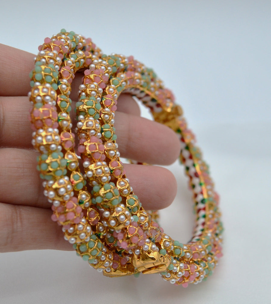 Paacheli Style Jadau Openable Kada - Pair Bangles