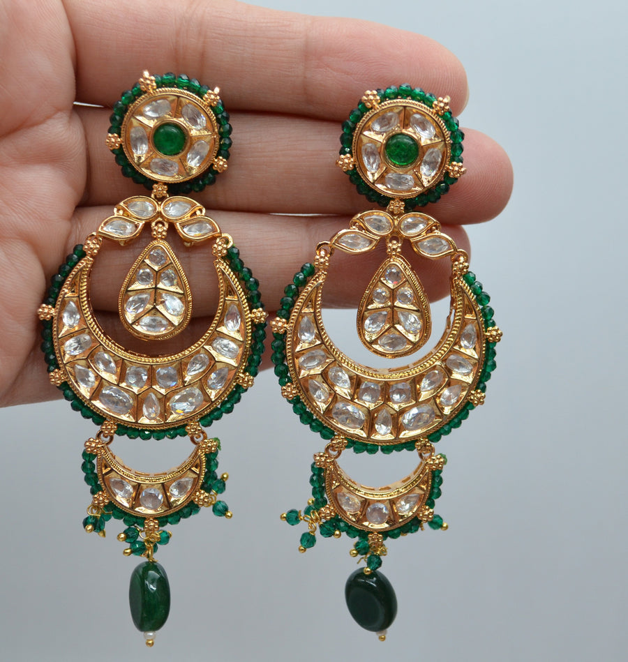 designer party wear kundan chandbali earrings for women with jhumka
