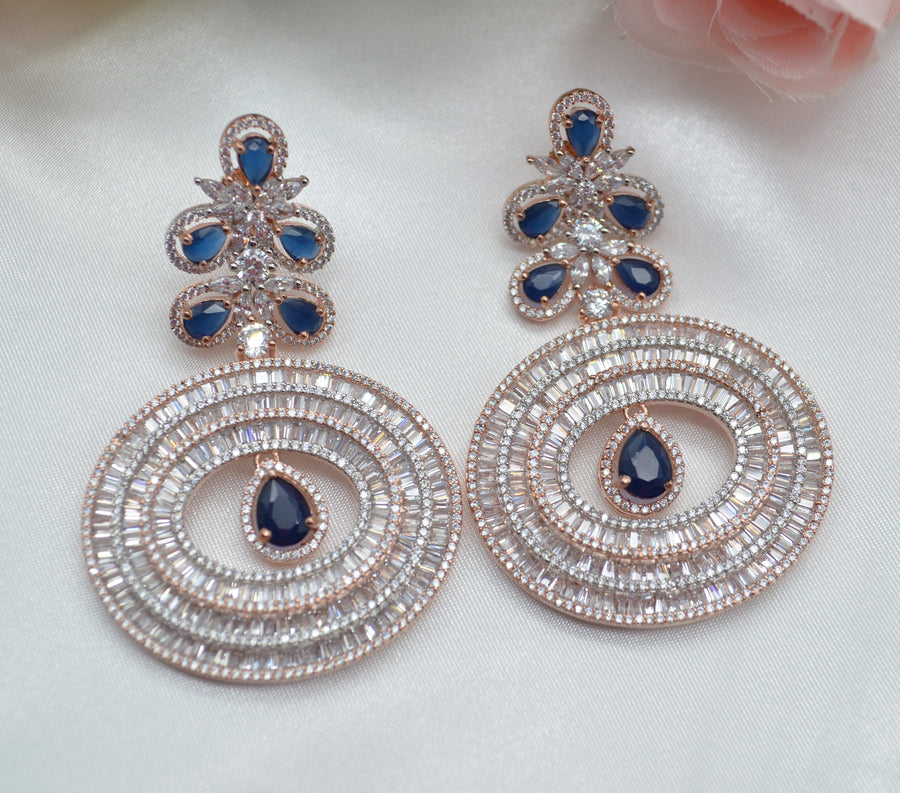 Cz Baguette Diamond With Monalisa Stone Earrings