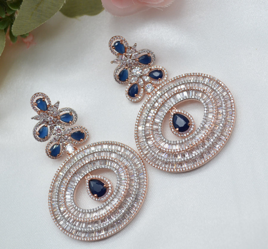 Cz Baguette Diamond With Monalisa Stone Earrings Sapphire