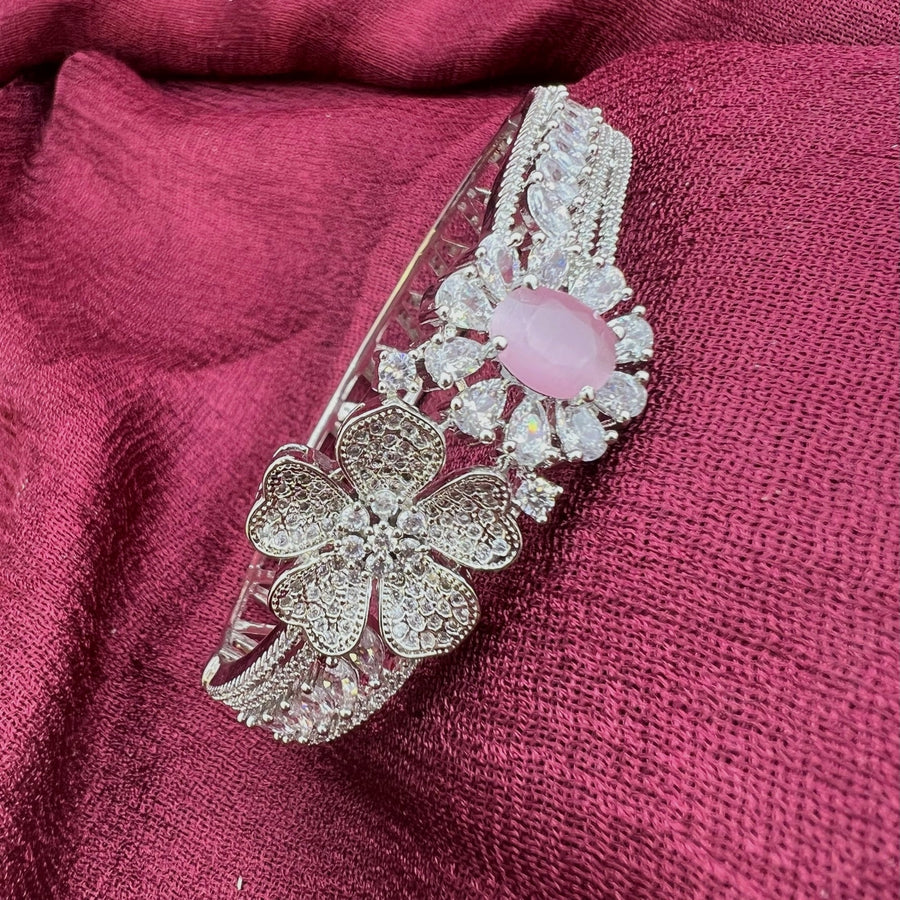 Flower American Diamond Openable Bracelet Pink Bracelets