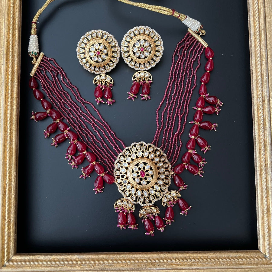 Premium Ruby Kundan Rose Gold Choker Necklace Set Collection