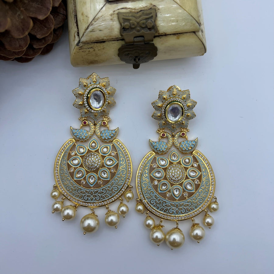 Pakiza Meenakari Tyaani Kundan Ad Peacock Earrings