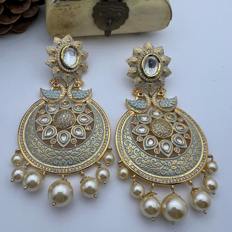Pakiza Meenakari Tyaani Kundan Ad Peacock Earrings