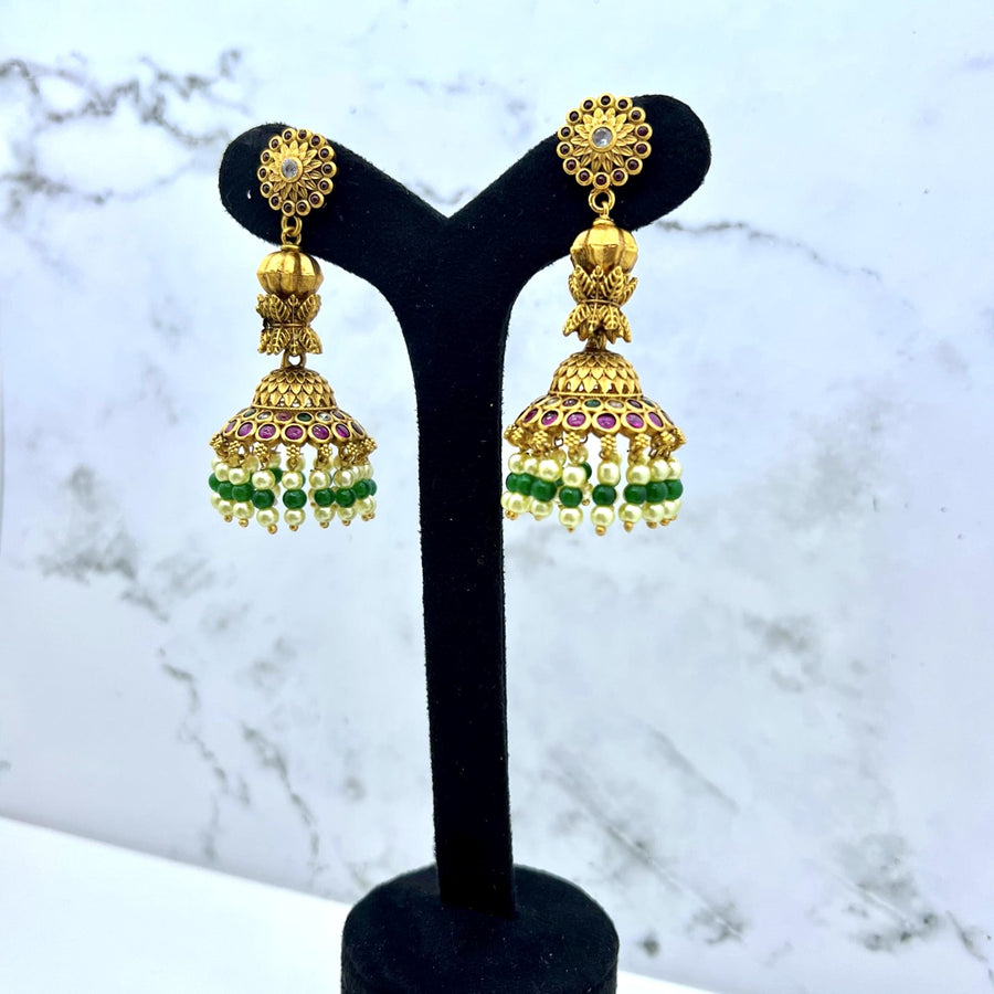 Traditional Kemp Multi Stone Jhumki Earrings