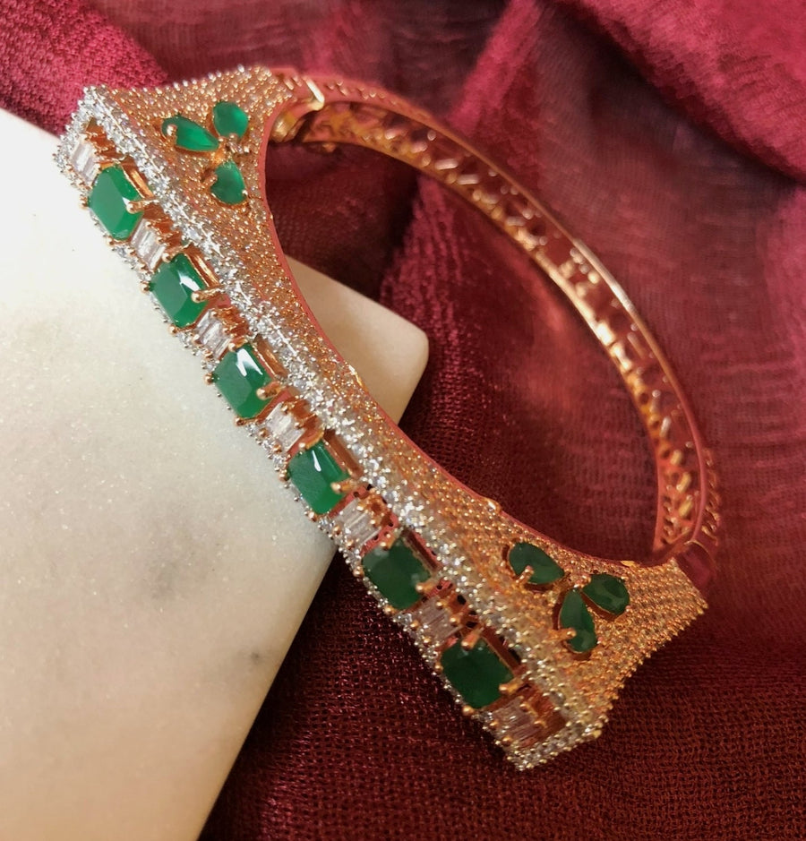 American Diamond Cz Stone Openable Bracelet Emerald Green - Rose Gold Finish Bracelets