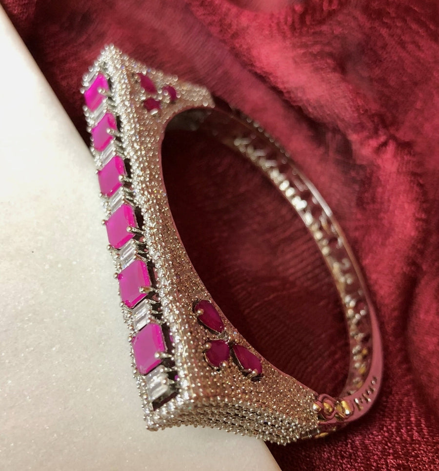 American Diamond Cz Stone Openable Bracelet Ruby - Silver Bracelets