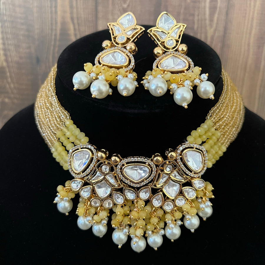 Tyaani Uncut Kundan Necklace Set With Pearl Tassels. Necklaces
