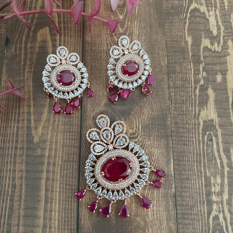 Ethnic American Diamond Pendant Set Ruby - Rose Gold Charms & Pendants