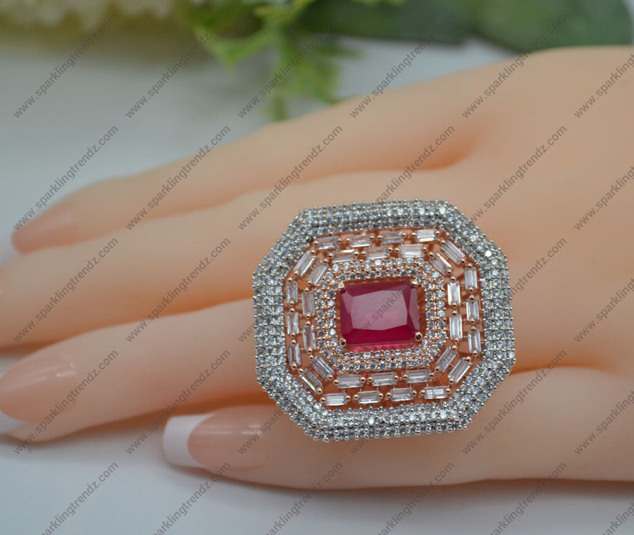 Cocktail Cz Monalisa Stone Adjustable Ring Ruby Rings