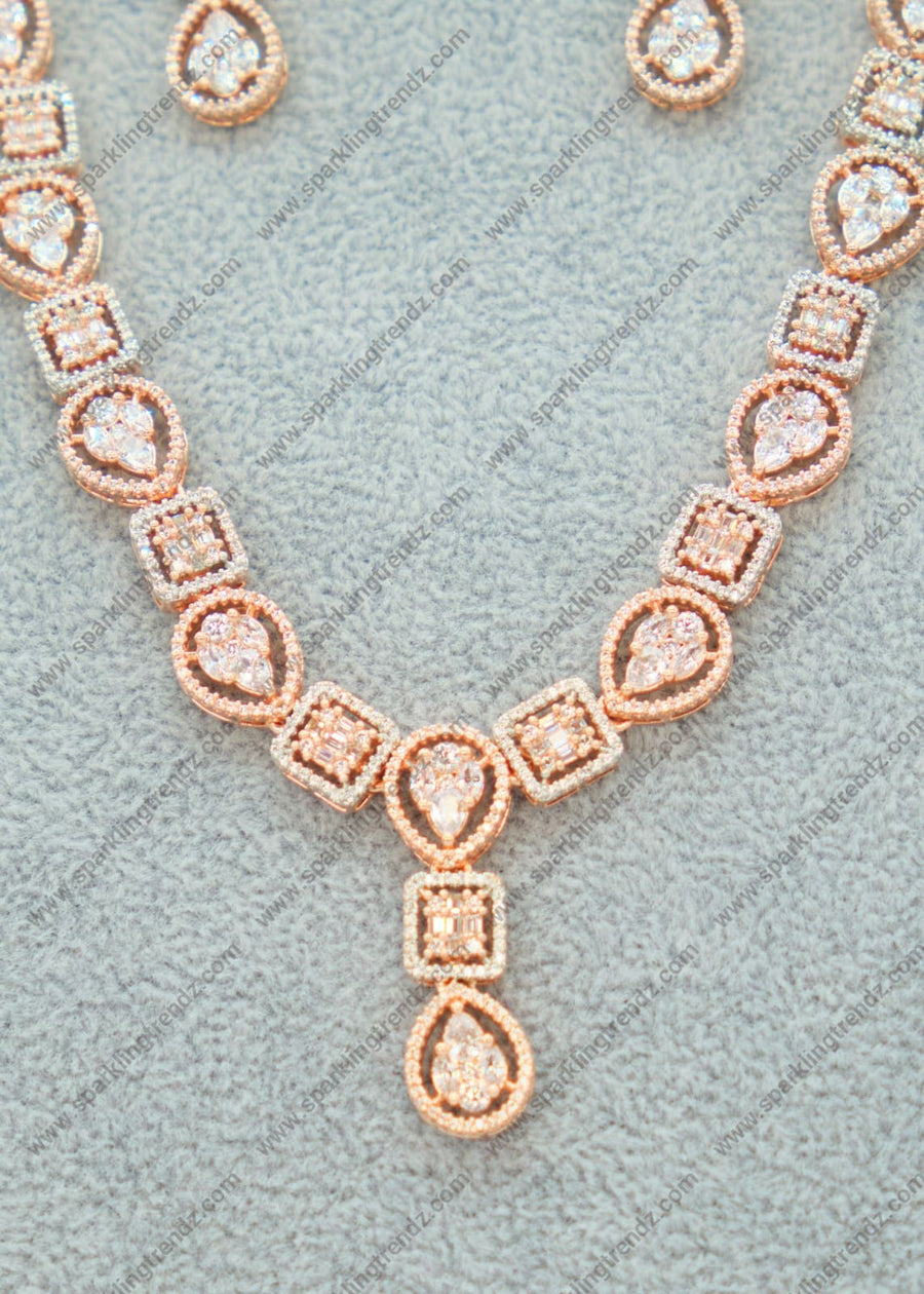 Cz Diamond Cut Necklace Set - Rose Gold Necklaces