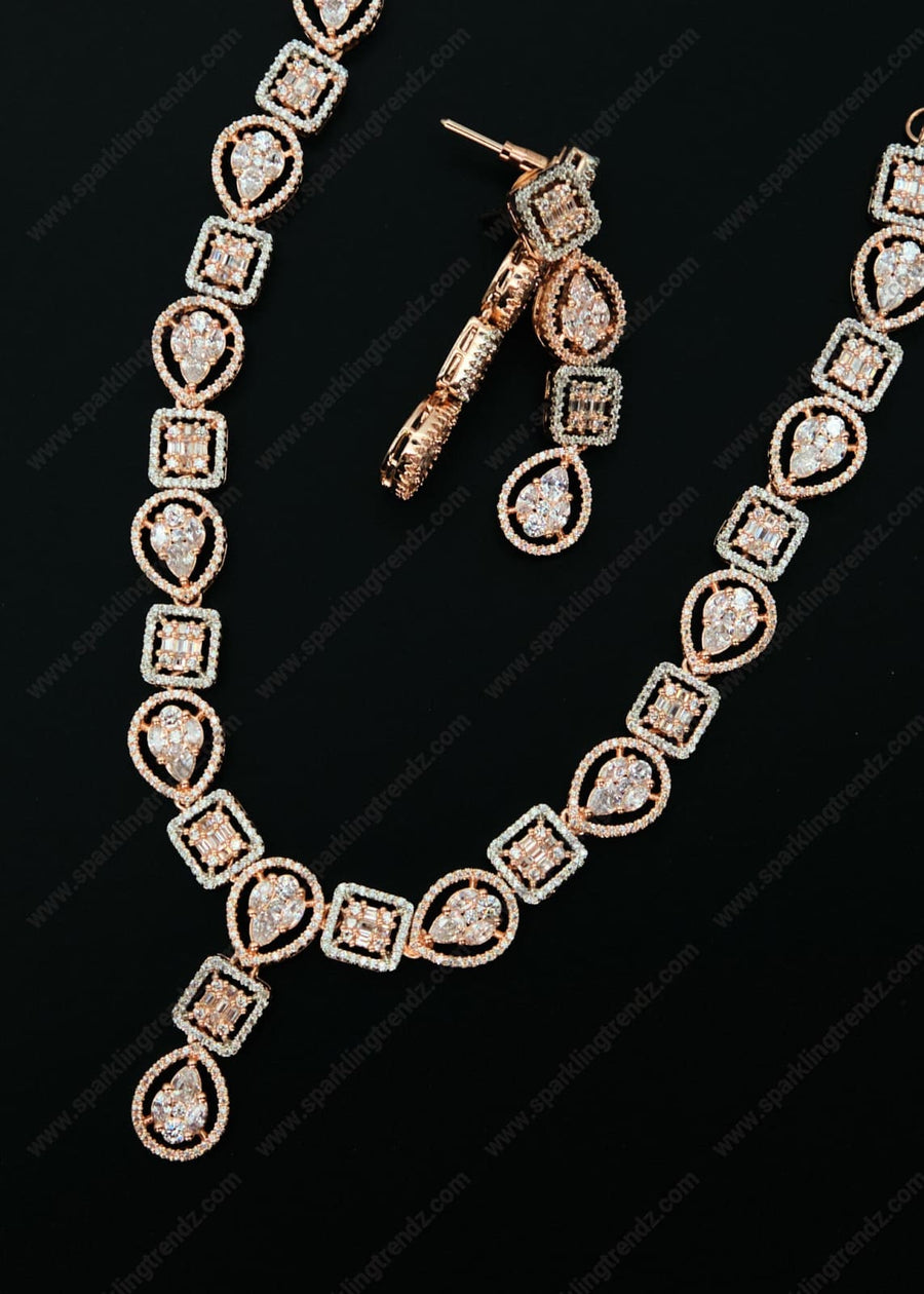 Cz Diamond Cut Necklace Set - Rose Gold Necklaces