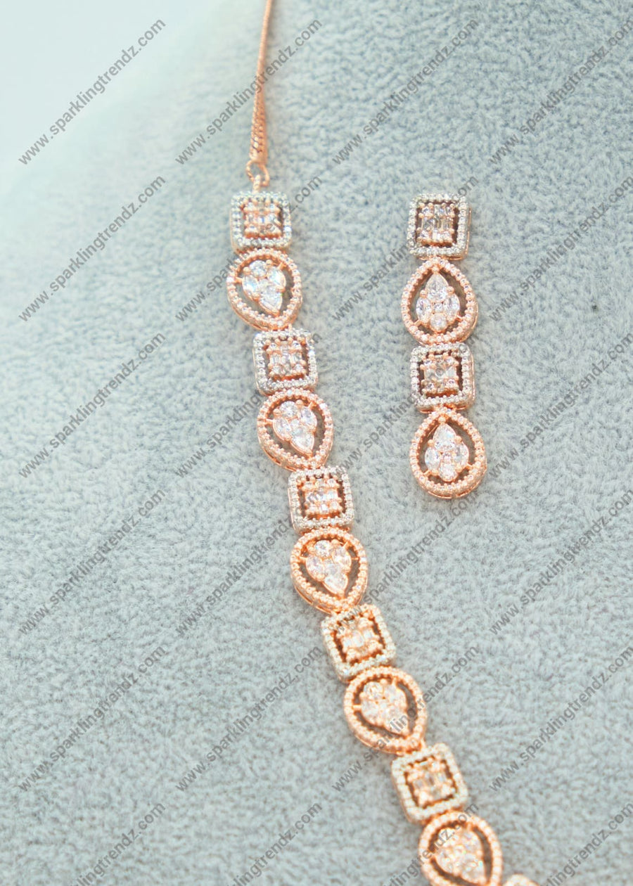 Cz Diamond Cut Necklace Set - Rose Gold Necklaces