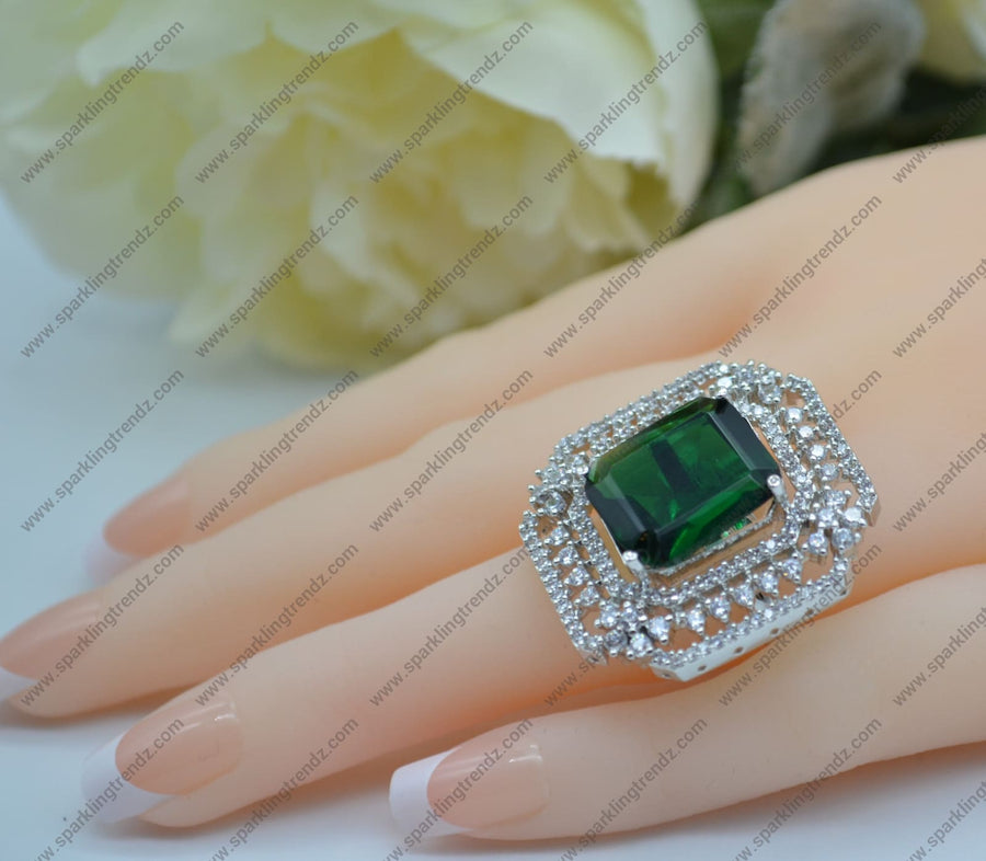 Cz Monalisa Stone Adjustable Ring Emerald Green Rings