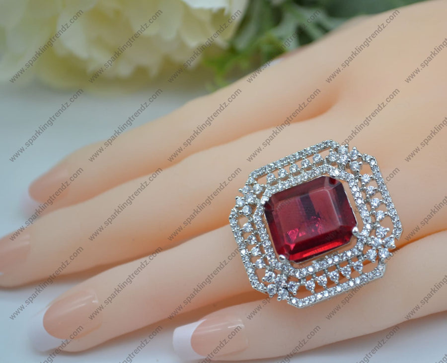 Cz Monalisa Stone Adjustable Ring Ruby Rings
