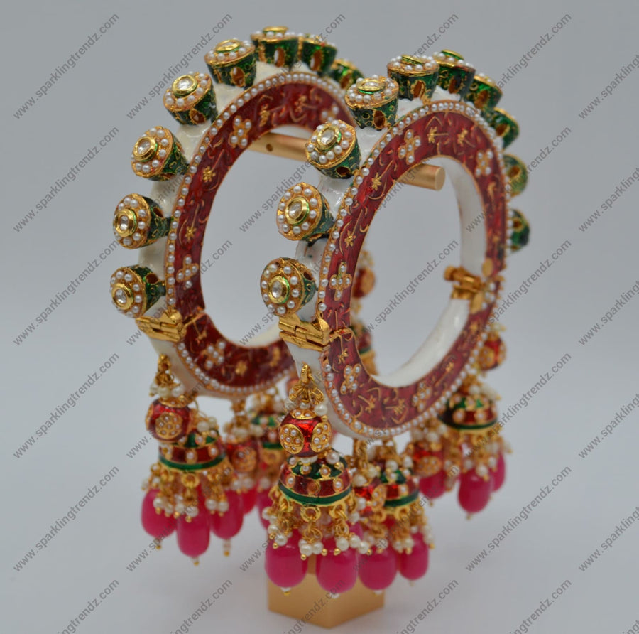 Designer Rajasthani Multi Color Meenakari Pacheli Opnable Kada - Pair Or Single