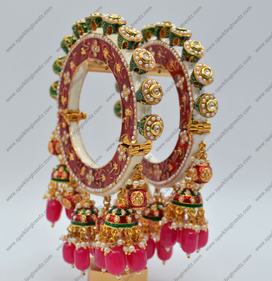 Designer Rajasthani Multi Color Meenakari Pacheli Opnable Kada - Pair Or Single