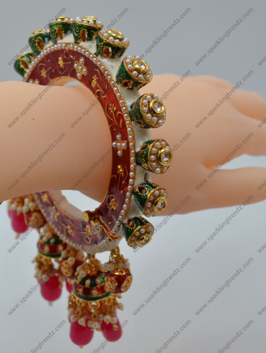 Designer Rajasthani Multi Color Meenakari Pacheli Opnable Kada - Pair Or Single