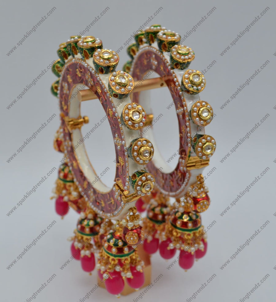 Designer Rajasthani Multi Color Meenakari Pacheli Opnable Kada - Pair Or Single