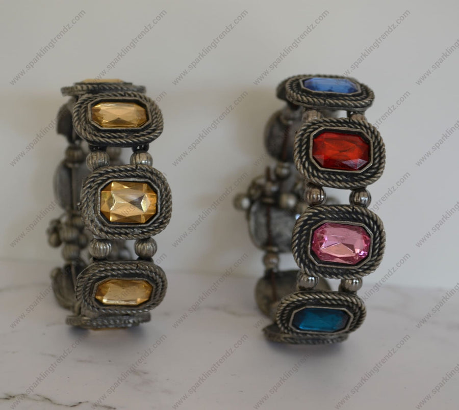 German Silver - Glass Stone Cuff Kada Bracelets