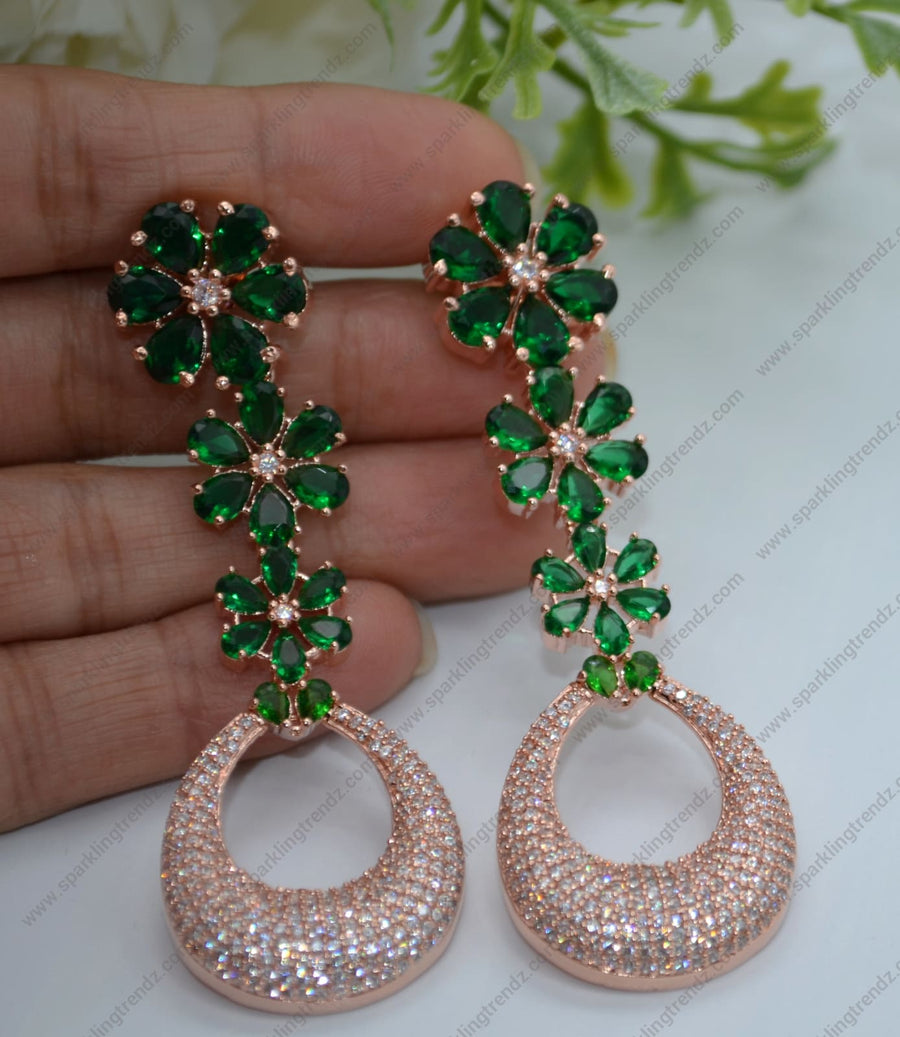 Gulsha Cz Studded Flower Dangles Earrings