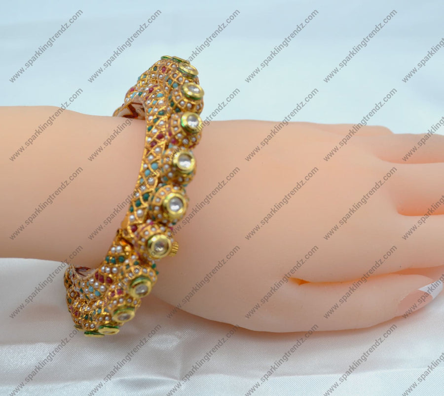 Pacheli Style Jadau Kundan Openable Kada - Single Bangles
