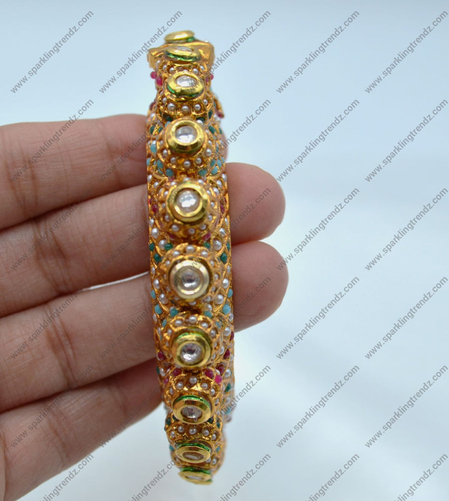 Pacheli Style Jadau Kundan Openable Kada - Single Bangles