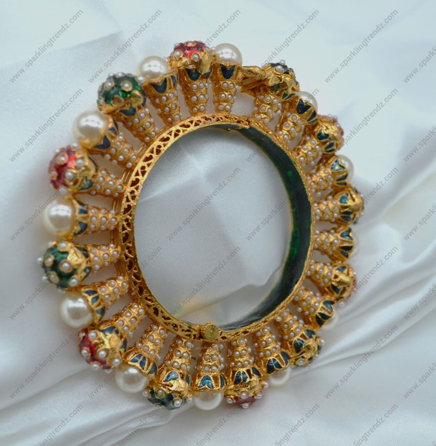 Rajwadi Jadau Pearl Pacheli Kada - Single Or Pair Size 2.4 Bangles