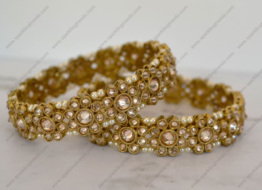 Reverse Polki Bangles Beaded With Pearl - Set Of 2 Bracelets