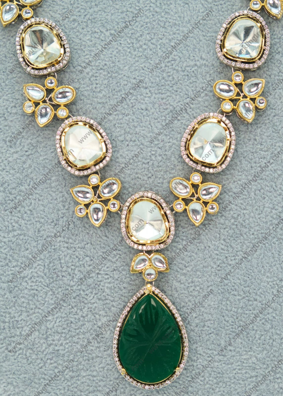 Royal Long Uncut Polki Dual-Tone Necklace Set Necklaces