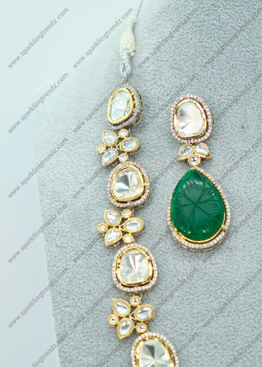 Royal Long Uncut Polki Dual-Tone Necklace Set Necklaces