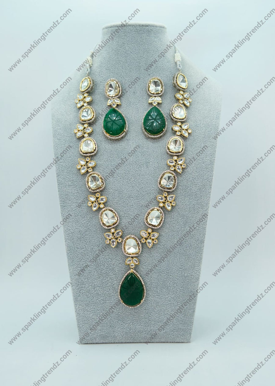 Royal Long Uncut Polki Dual-Tone Necklace Set Necklaces