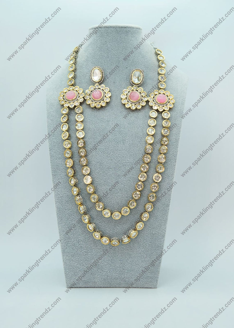 Royal Long Uncut Polki Dual-Tone Necklace Set Necklaces