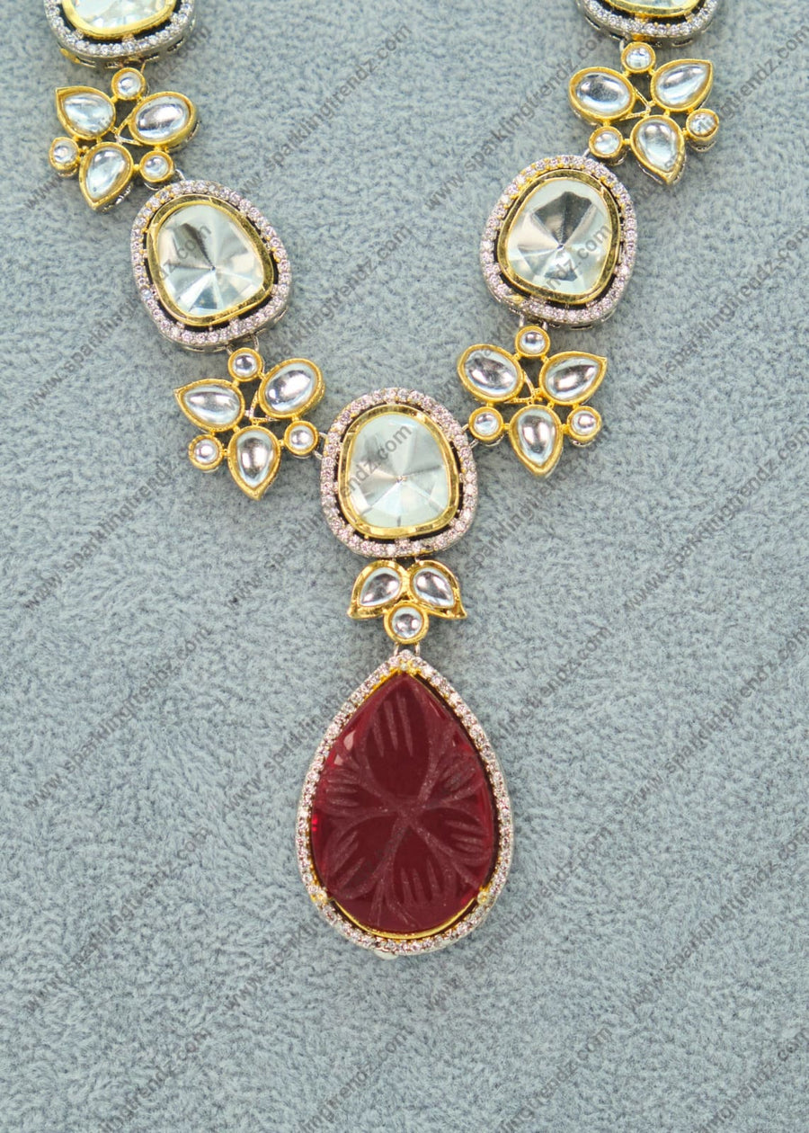 Royal Long Uncut Polki Dual-Tone Necklace Set Necklaces