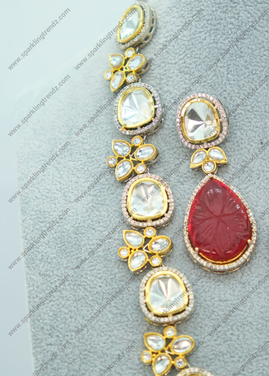 Royal Long Uncut Polki Dual-Tone Necklace Set Necklaces