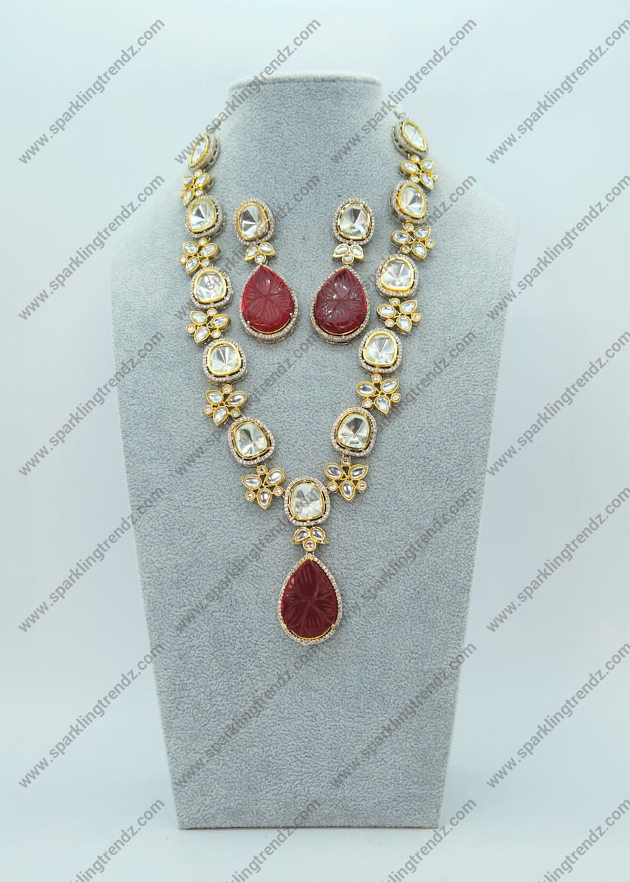 Royal Long Uncut Polki Dual-Tone Necklace Set Necklaces