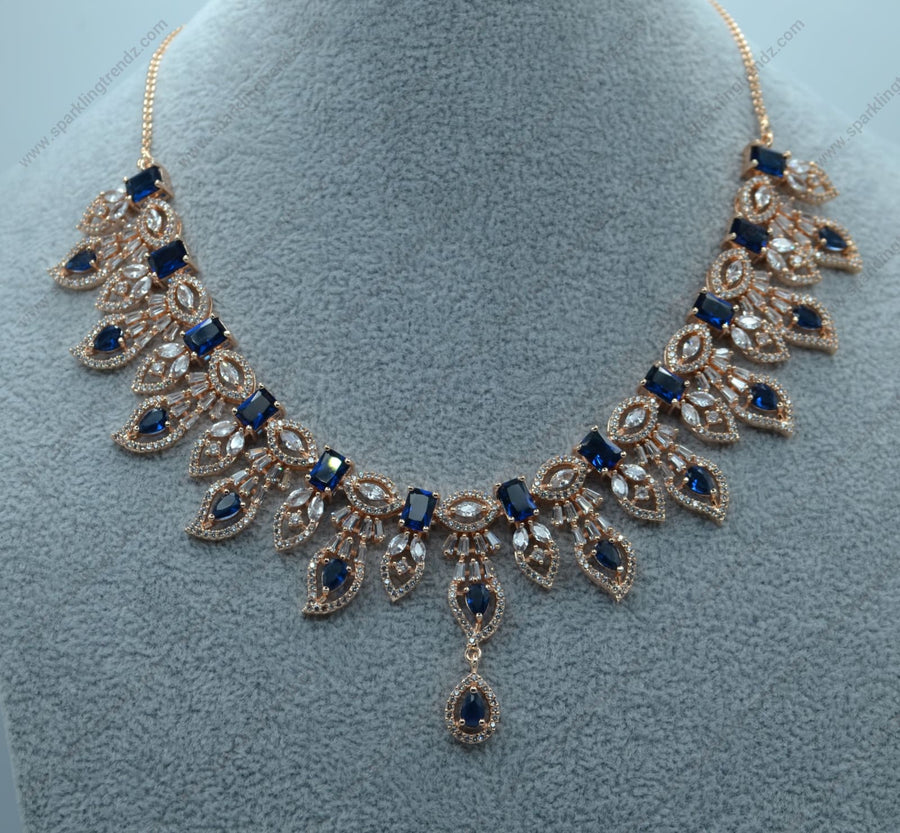 Ruhi Cz Studded Leaf Shape Necklace Set Necklaces