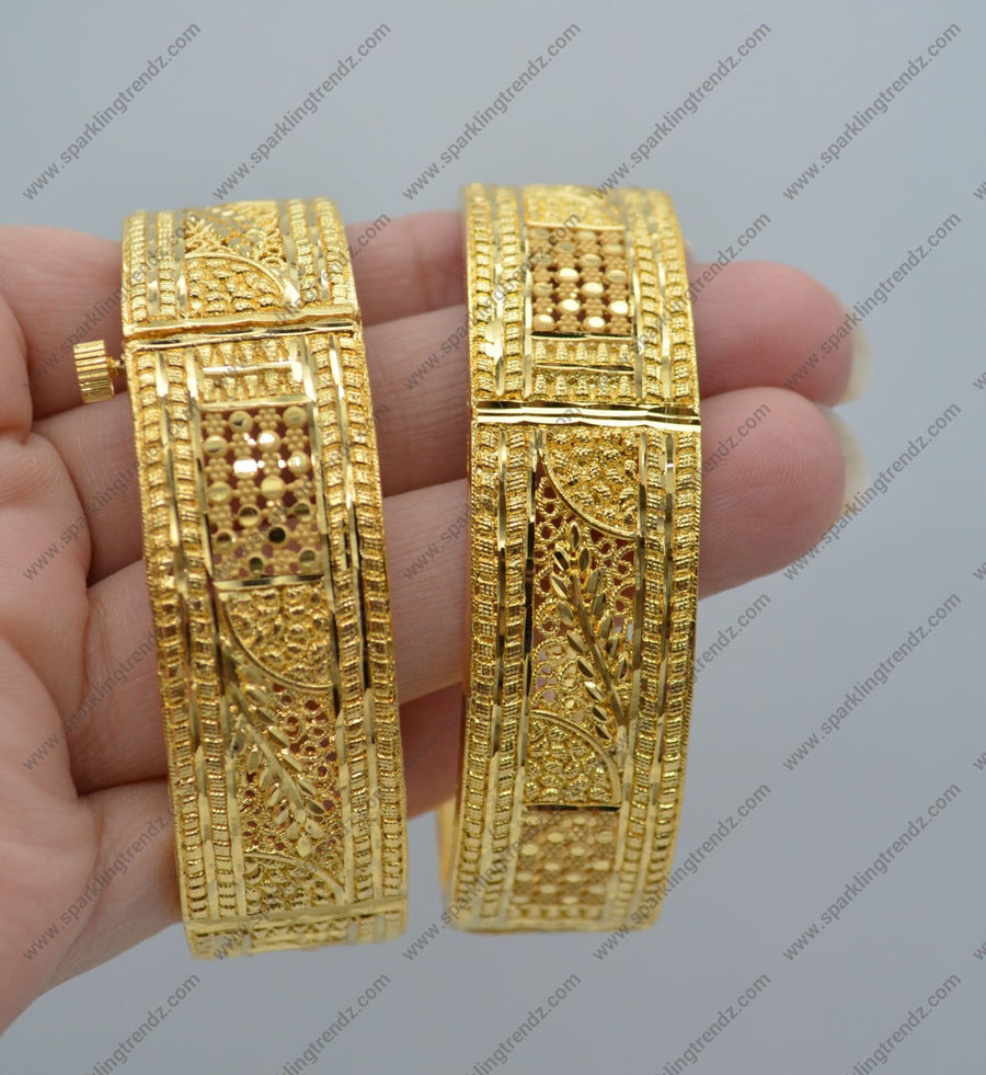 Traditional 1 Gram Gold Plated Openable Kada Set Bangles