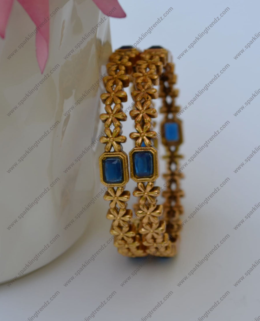 Traditional Statement Bangles Blue / 2.4 Inches Bracelets